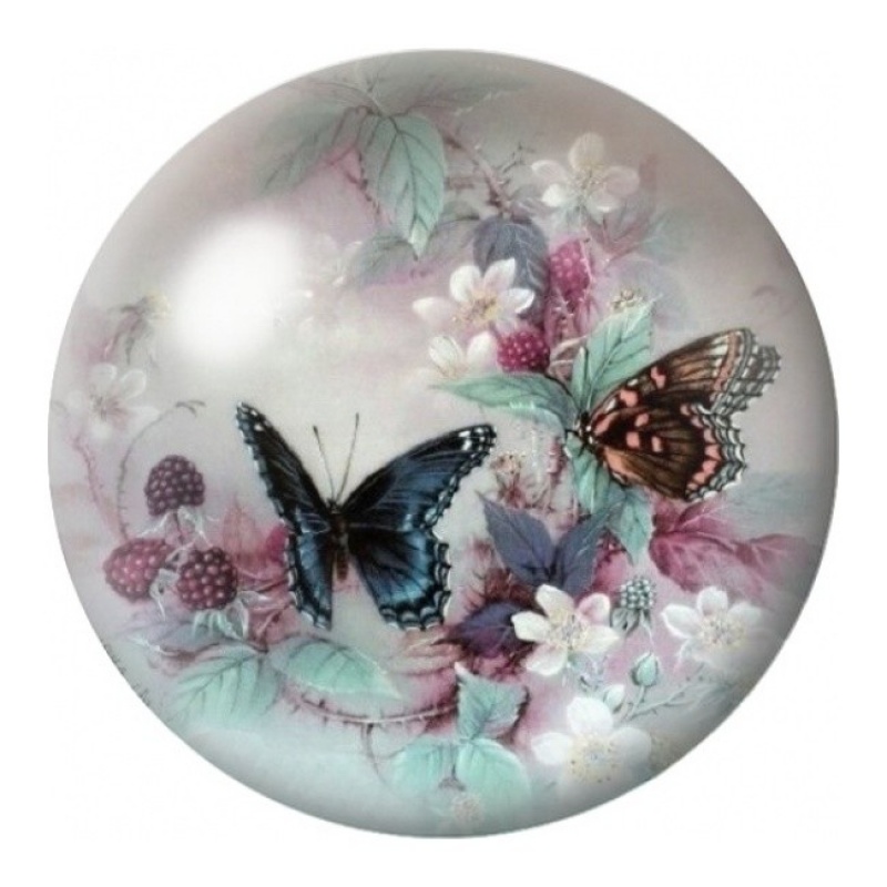 Cabochon en Verre Illustré Papillons dans les Fleurs Pastel 12 à 25mm