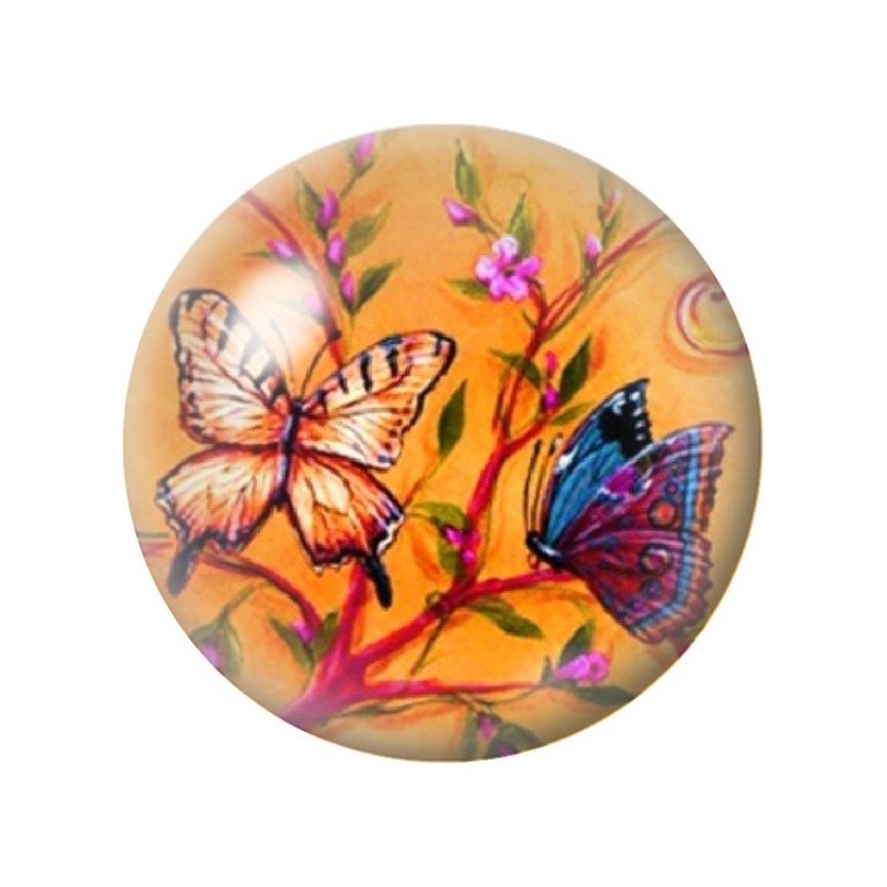 Cabochon en Verre Illustré Papillons sur Jardin Orange 12 à 25mm