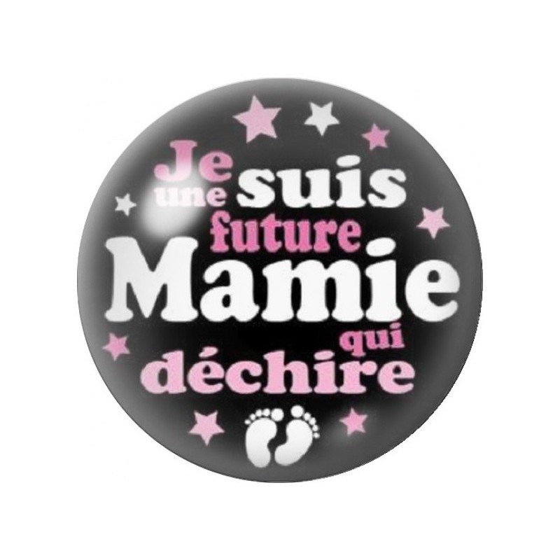 Cabochon en Verre Illustré Future Mamie qui Déchire Noir 12 à 25mm