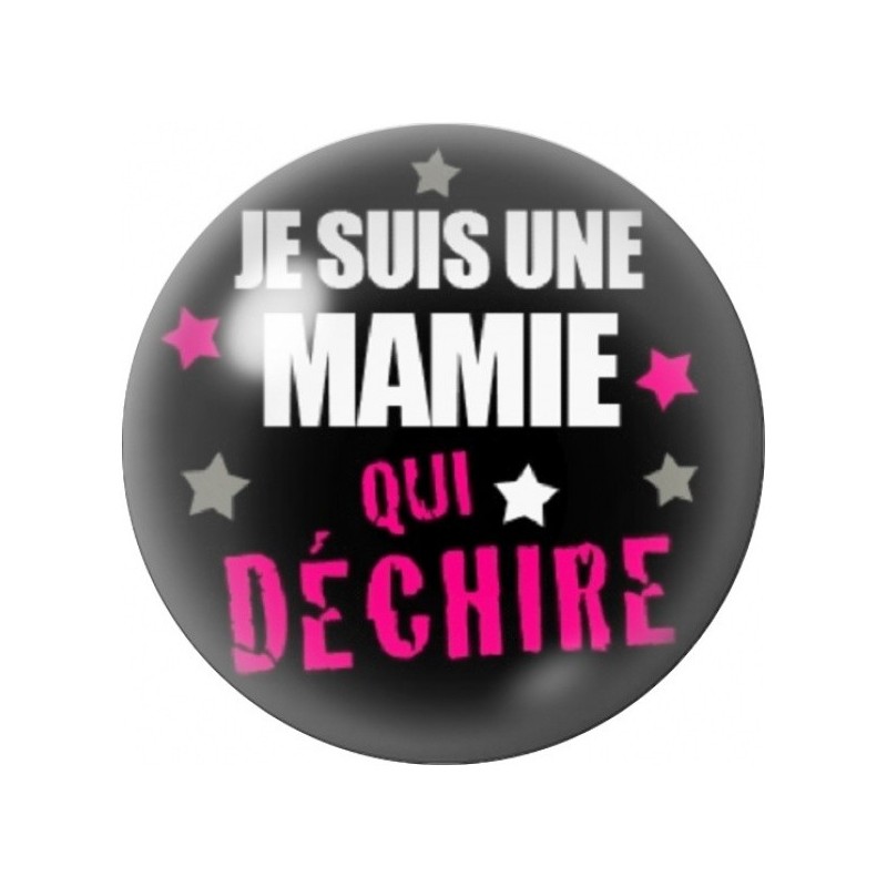 Cabochon en Verre Illustré Mamie qui Déchire Noir et Rose 12 à 25mm