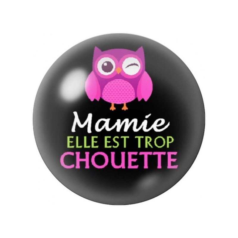 Cabochon en Verre Illustré Mamie Trop Chouette 12 à 25mm