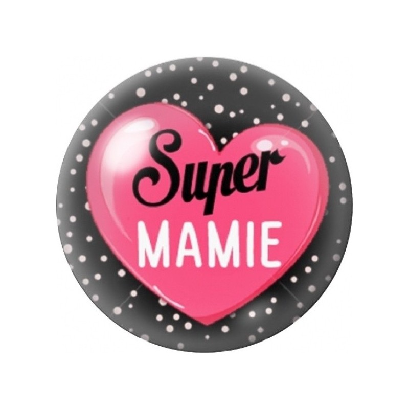 Cabochon en Verre Illustré Super Mamie au Cœur Rose 12 à 25mm