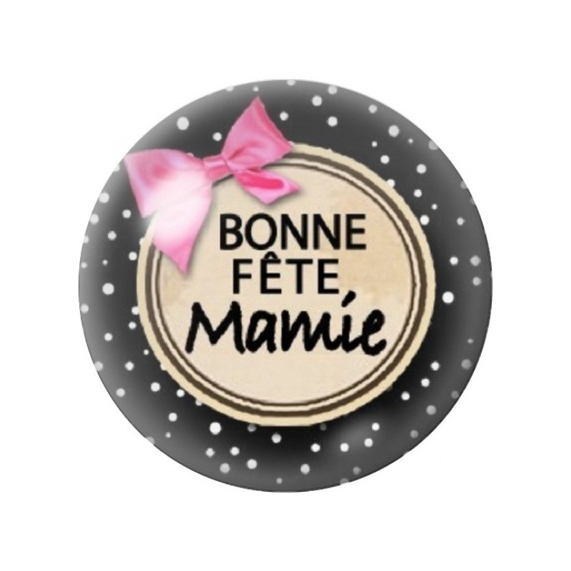 Cabochon en Verre Illustré Bonne Fête Mamie à Pois Noirs 12 à 25mm