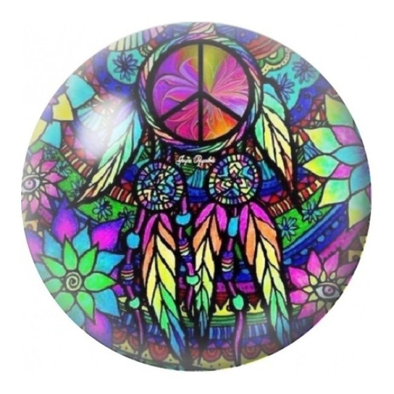 Cabochon en Verre Illustré Attrape-Rêves Peace Multicolore 12 à 25mm