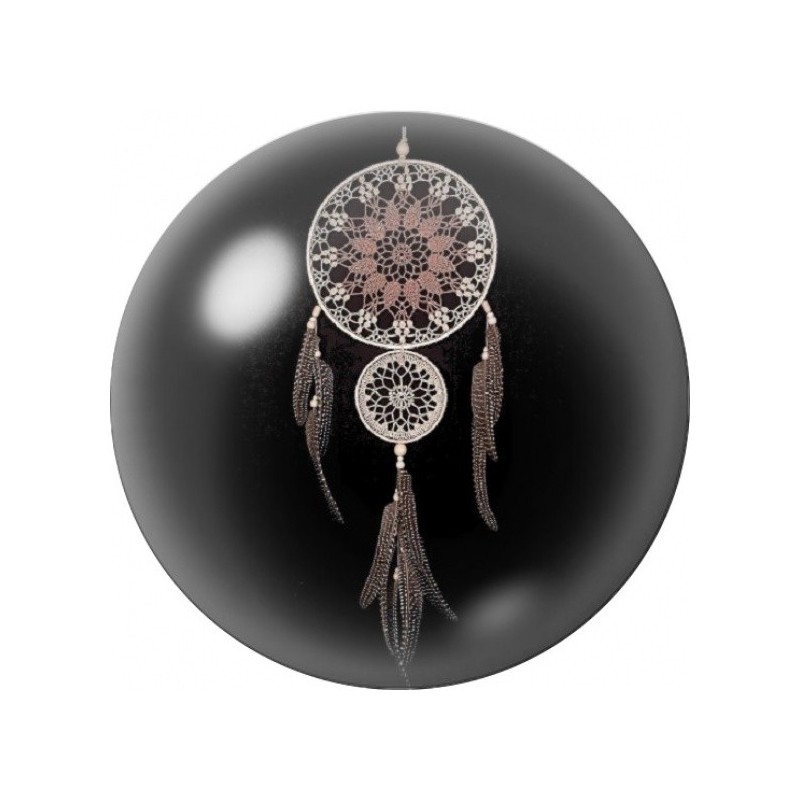 Cabochon en Verre Illustré Attrape-Rêves Dentelle sur Noir 12 à 25mm