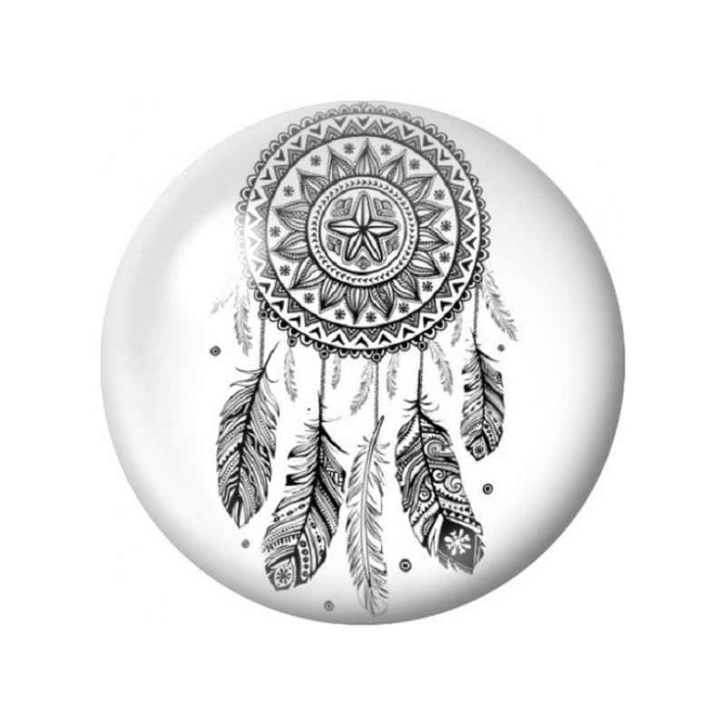 Cabochon en Verre Illustré Attrape-Rêves Noir et Blanc 12 à 25mm