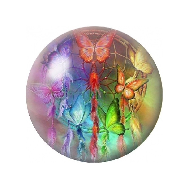 Cabochon en Verre Illustré Attrape-Rêves aux Papillons 12 à 25mm