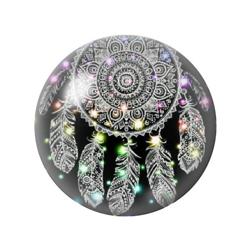 Cabochon en Verre Illustré Attrape-Rêves Mandala sur Noir 12 à 25mm