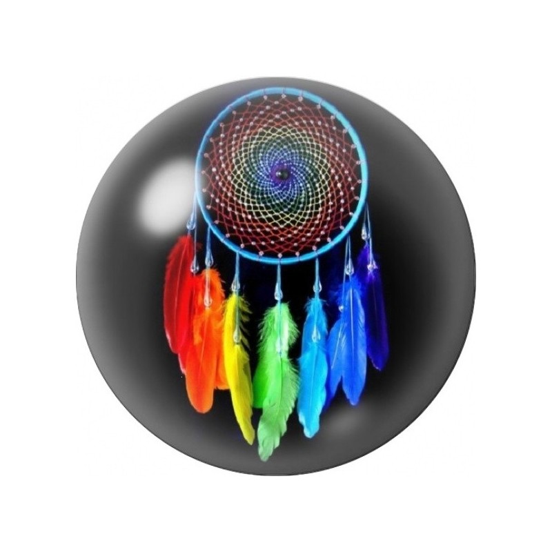 Cabochon en Verre Illustré Attrape-Rêves aux Plumes Néon 12 à 25mm