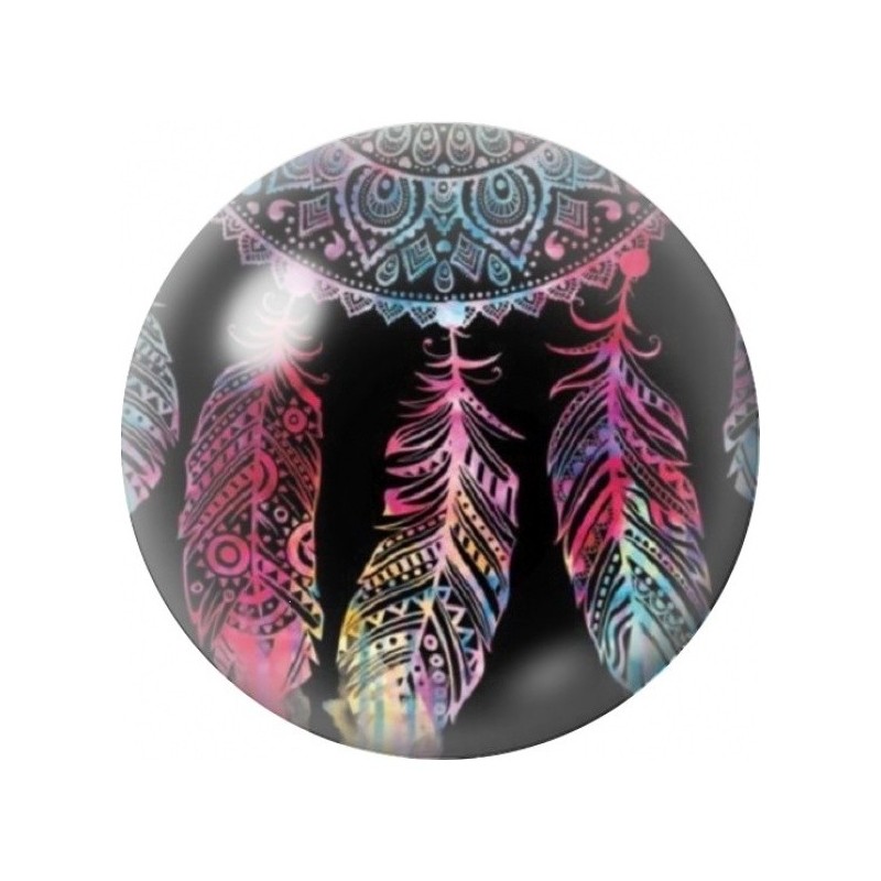 Cabochon en Verre Illustré Attrape-Rêves Plumes Roses 12 à 25mm