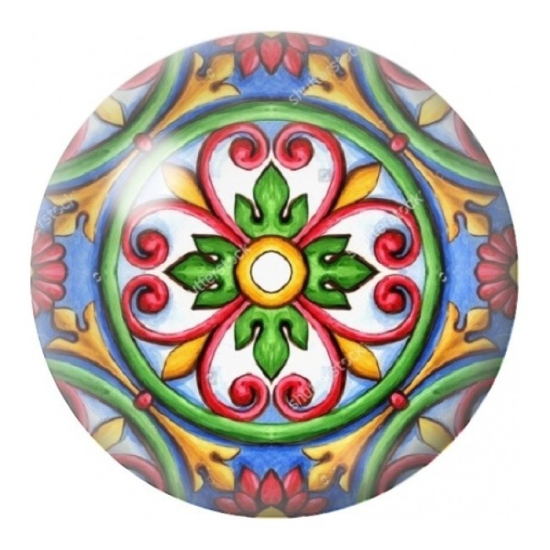 Cabochon en Verre Illustré Mandala Floral Multicolore 12 à 25mm