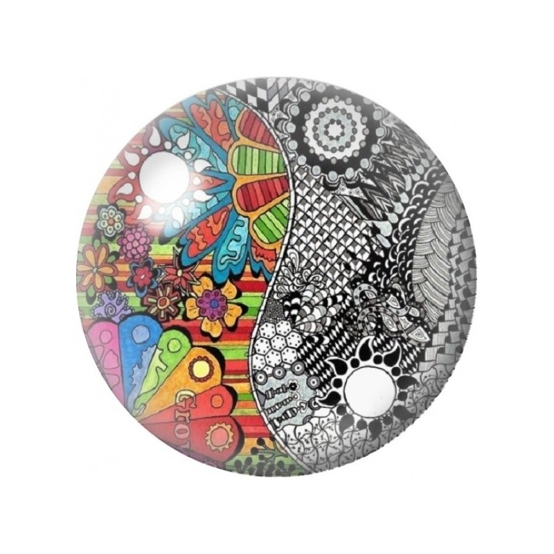 Cabochon en Verre Illustré Yin Yang Fantaisie 12 à 25mm