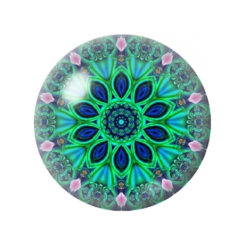 Cabochon en Verre Illustré Mandala Plumes de Paon 12 à 25mm