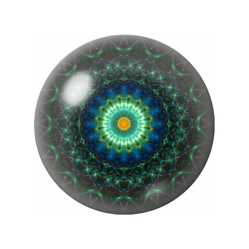 Cabochon en Verre Illustré Mandala Cœur Solaire Turquoise 12 à 25mm