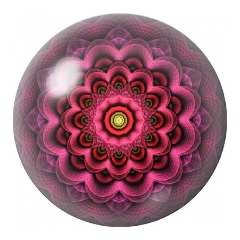 Cabochon en Verre Illustré Fleur Mandala Fuchsia 12 à 25mm