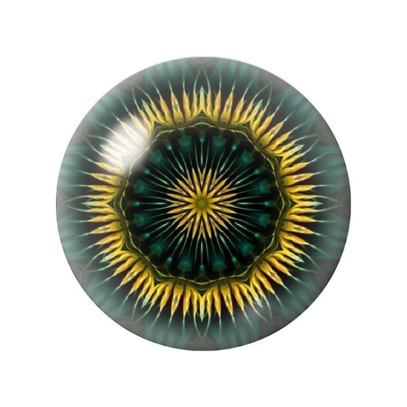Cabochon en Verre Illustré Mandala Soleil Noir et Or 12 à 25mm