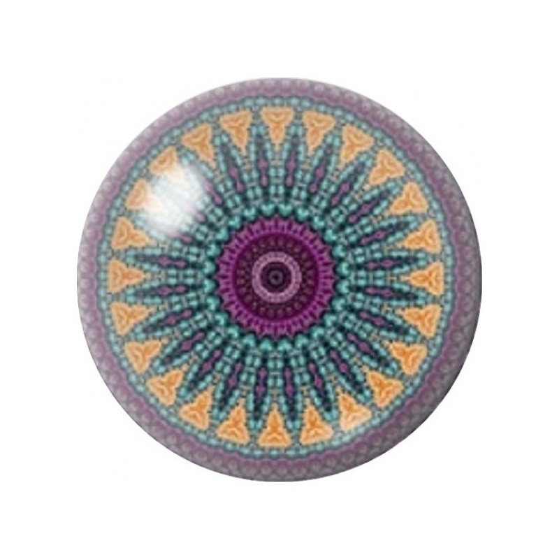 Cabochon en Verre Illustré Mandala Rosace Turquoise et Orange 12 à 25mm