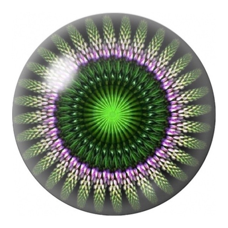 Cabochon en Verre Illustré Mandala Vert et Mauve 12 à 25mm