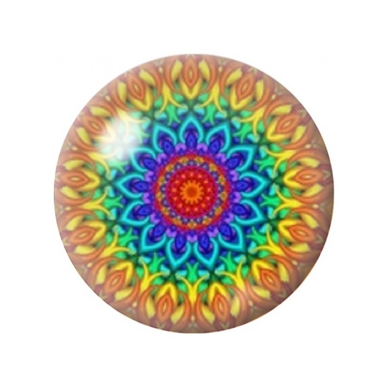 Cabochon en Verre Illustré Mandala Tropical Arc-en-Ciel 12 à 25mm