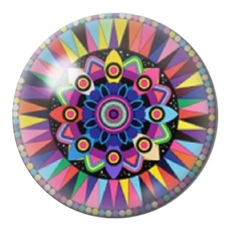 Cabochon en Verre Illustré Mandala Pop Multicolore 12 à 25mm