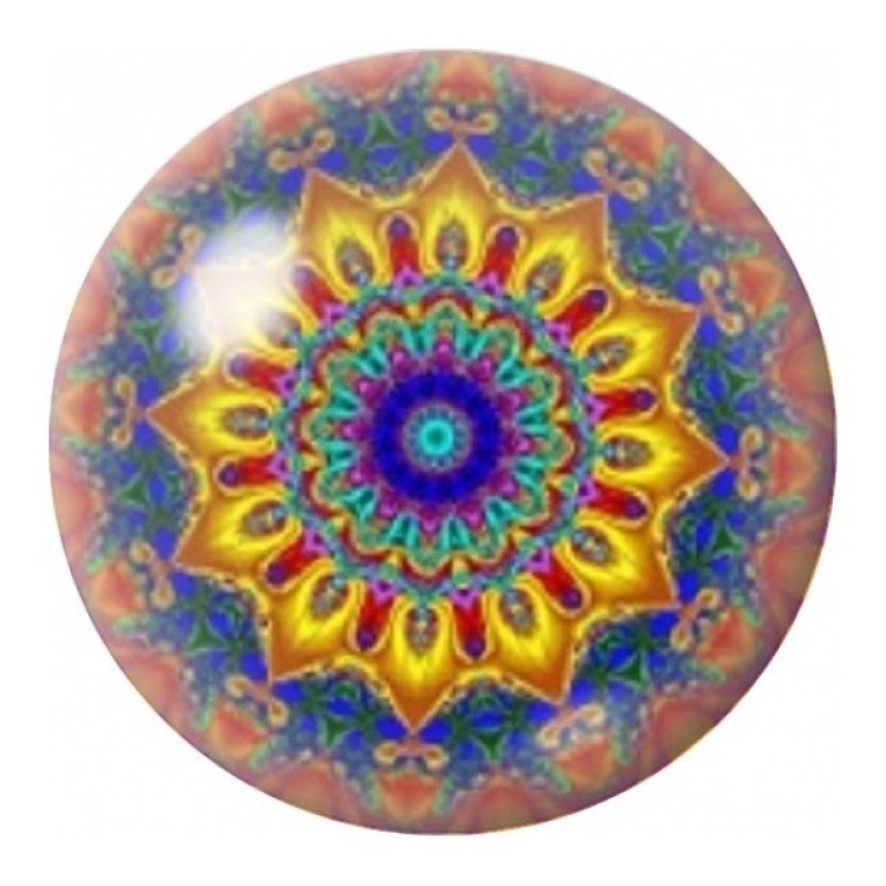 Cabochon en Verre Illustré Mandala Soleil Multicolore 12 à 25mm