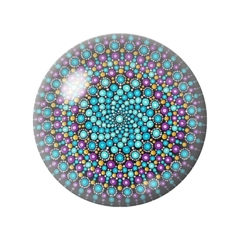 Cabochon en Verre Illustré Mandala Perles Turquoise et Rose 12 à 25mm