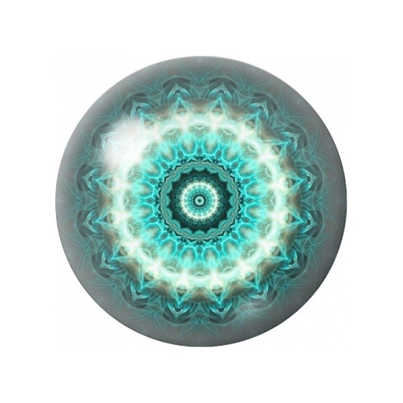Cabochon en Verre Illustré Mandala Halo Turquoise 12 à 25mm
