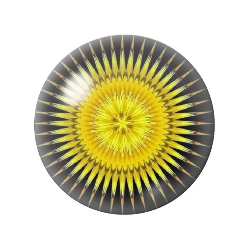 Cabochon en Verre Illustré Mandala Soleil Jaune sur Noir 12 à 25mm