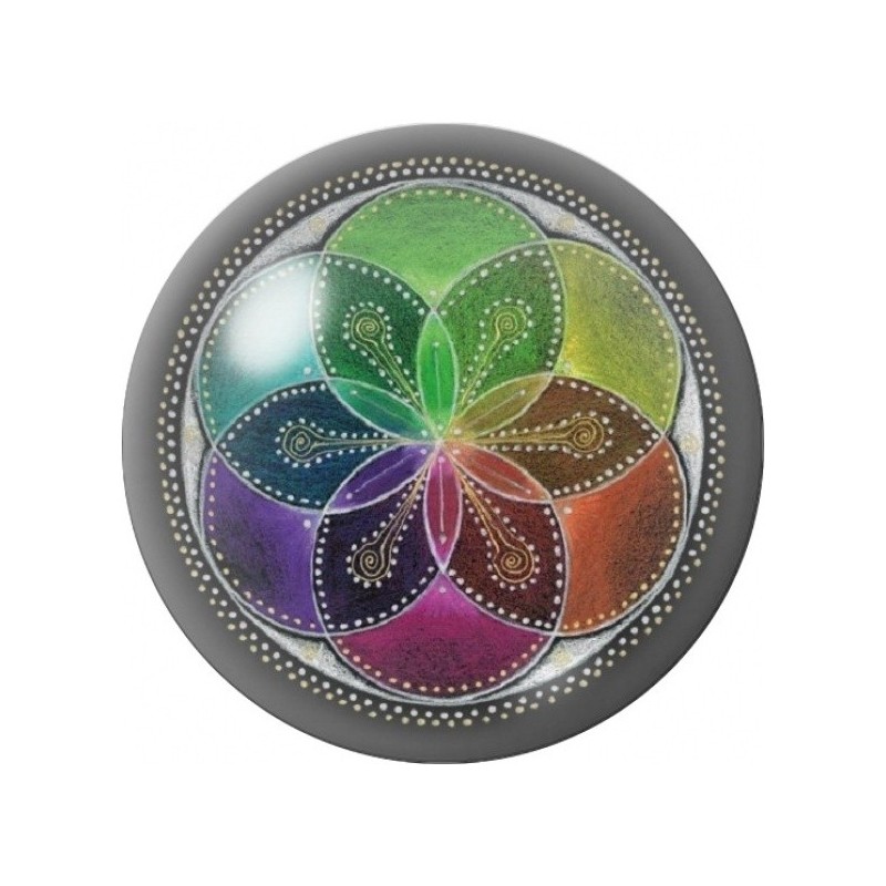 Cabochon en Verre Illustré Mandala Pétales Arc-en-Ciel 12 à 25mm