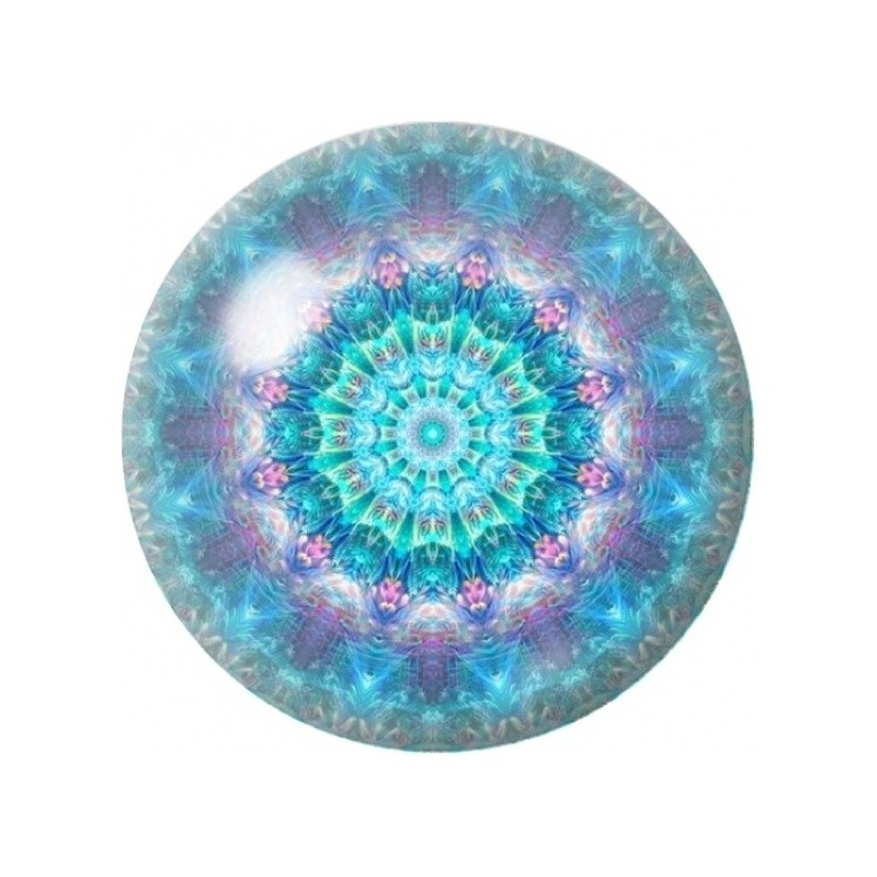 Cabochon en Verre Illustré Mandala Cristal Turquoise et Rose 12 à 25mm