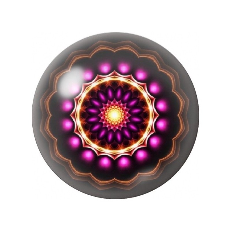 Cabochon en Verre Illustré Mandala Rubis sur Noir 12 à 25mm