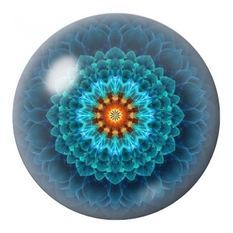 Cabochon en Verre Illustré Fleur Mandala Turquoise 12 à 25mm
