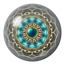 Cabochon en Verre Illustré Mandala Turquoise Nacré et Or 12 à 25mm pour la Création de Bijoux Fantaisie - DIY