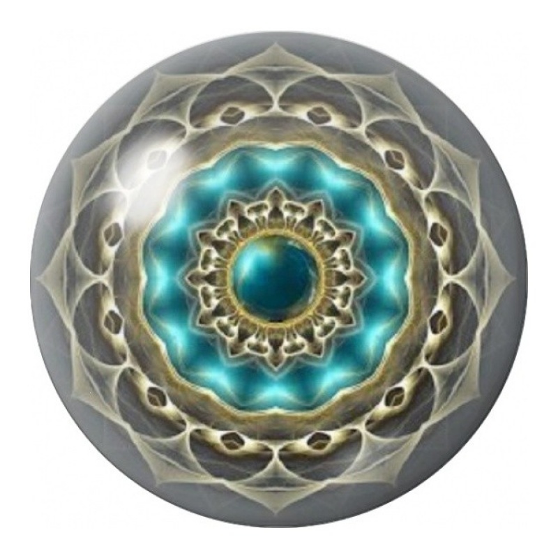 Cabochon en Verre Illustré Mandala Turquoise Nacré et Or 12 à 25mm