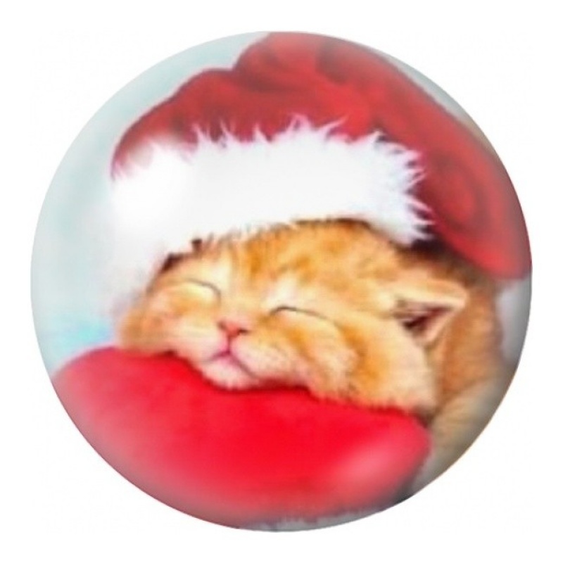 Cabochon en Verre Illustré Chaton Endormi de Noël 12 à 25mm