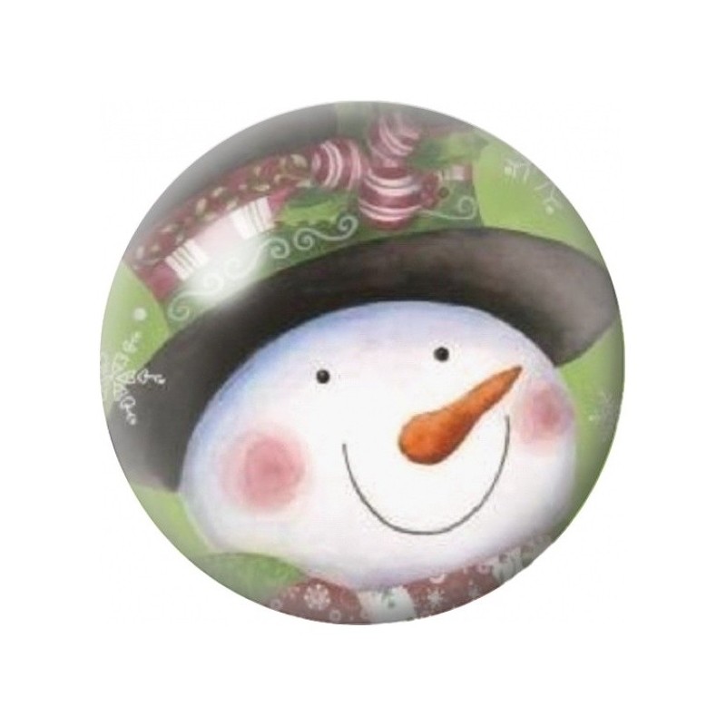 Cabochon en Verre Illustré Bonhomme de Neige au Chapeau Noir 12 à 25mm