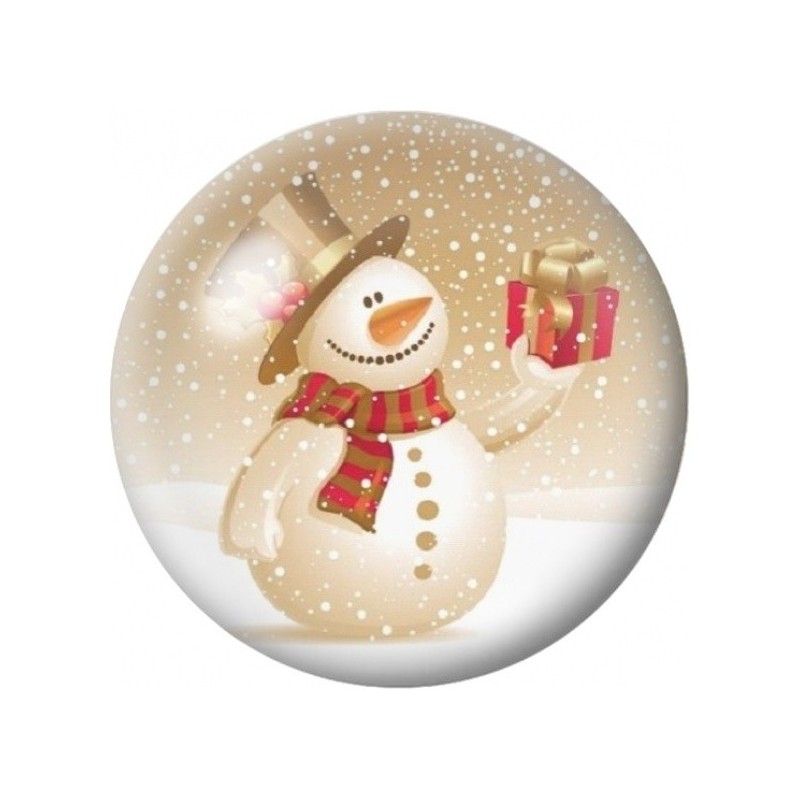 Cabochon en Verre Illustré Bonhomme de Neige aux Cadeaux 12 à 25mm