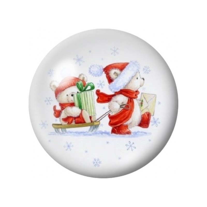 Cabochon en Verre Illustré Oursons de Noël aux Cadeaux 12 à 25mm