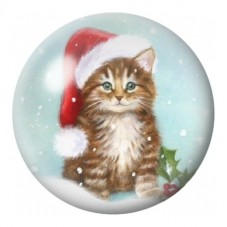 Cabochon en Verre Illustré Chaton au Bonnet de Noël 12 à 25mm pour la Création de Bijoux Fantaisie - DIY