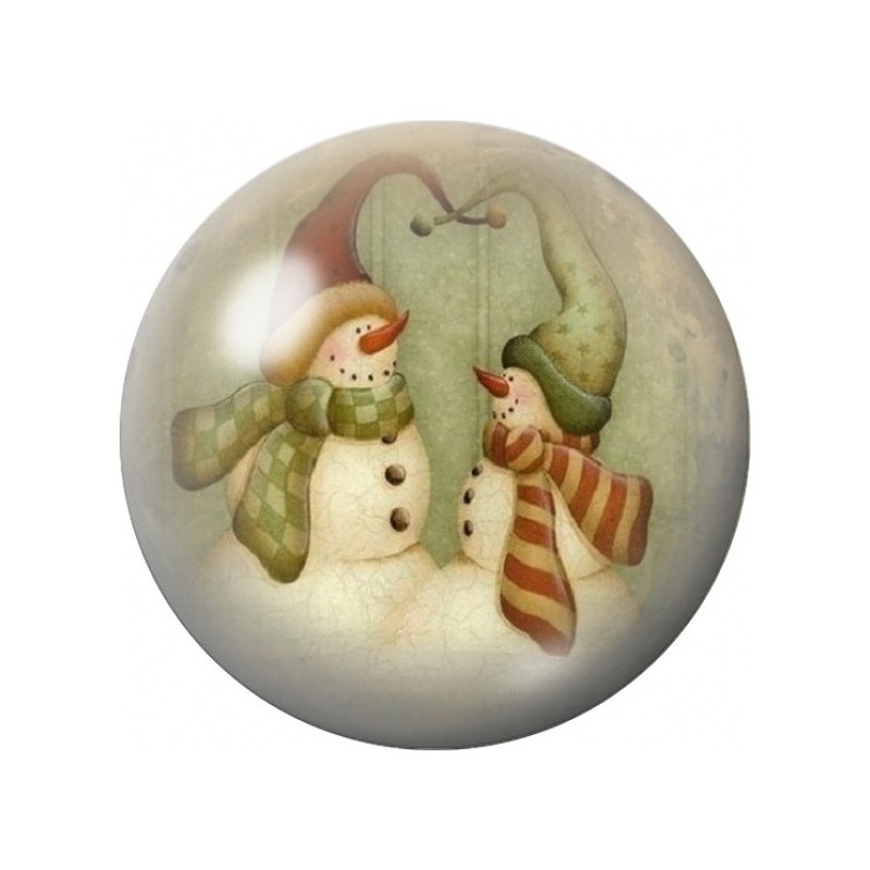 Cabochon en Verre Illustré Deux Bonshommes de Neige Vintage 12 à 25mm