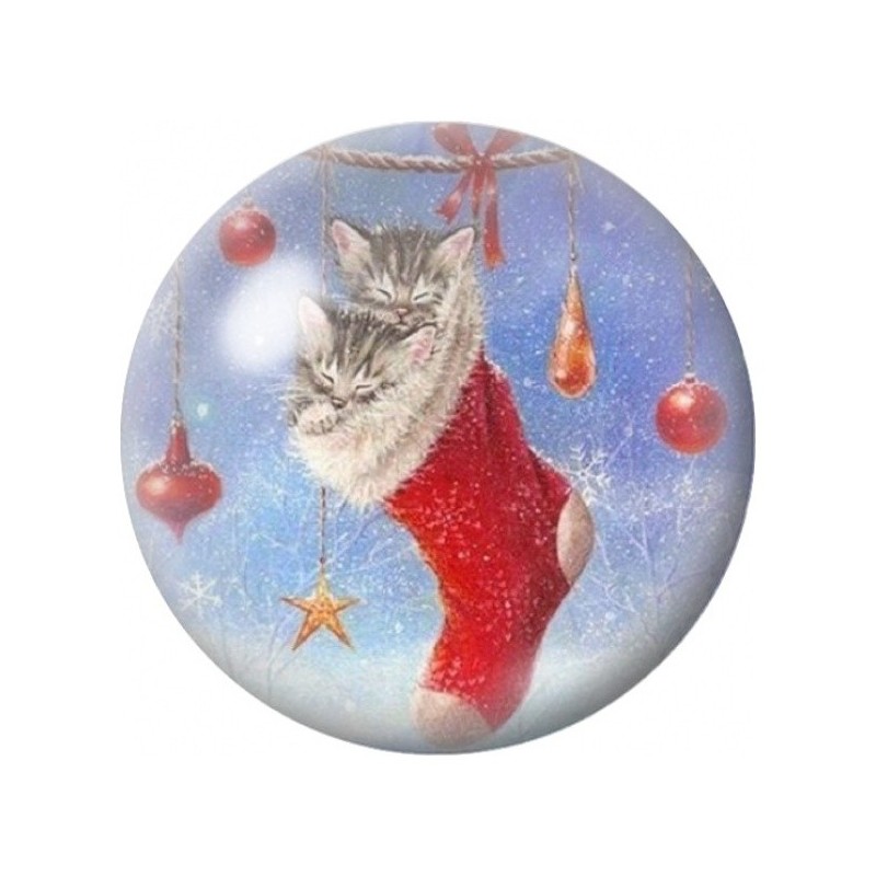Cabochon en Verre Illustré Chaton dans une Chaussette Rouge 12 à 25mm