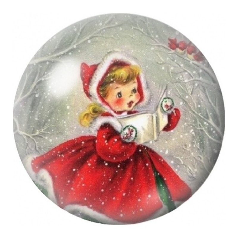 Cabochon en Verre Illustré Petite Chanteuse de Noël 12 à 25mm