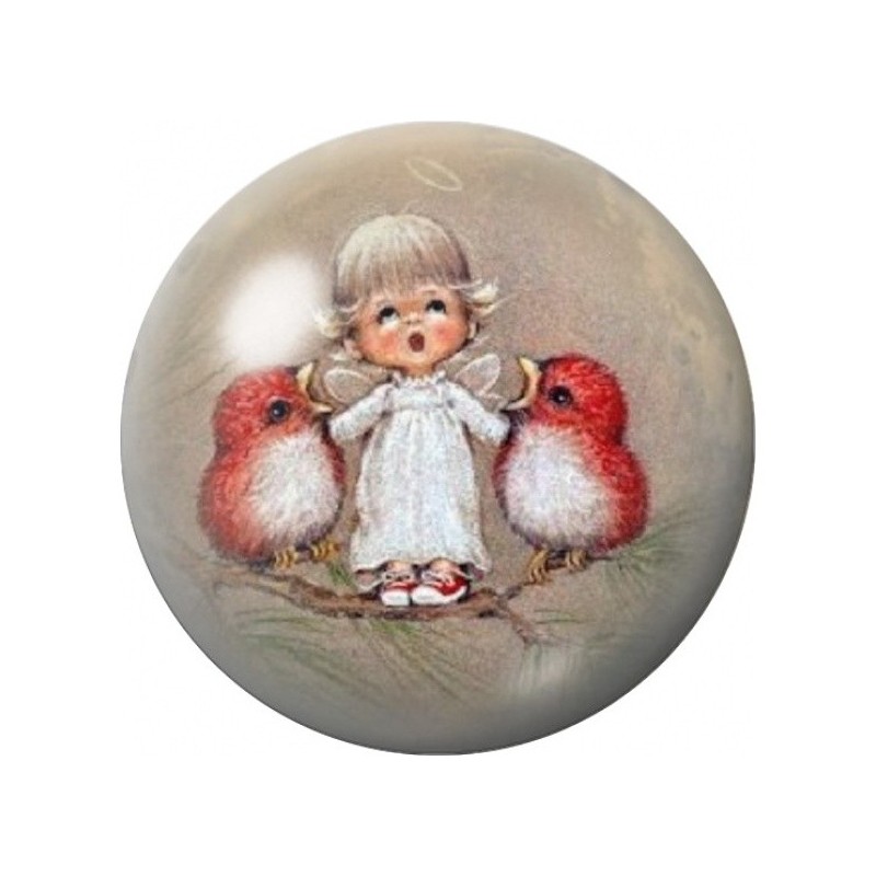 Cabochon en Verre Illustré Petite Ange aux Rouges-Gorges 12 à 25mm