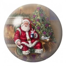 Cabochon en Verre Illustré Père Noël Vintage près du Sapin 12 à 25mm pour la Création de Bijoux Fantaisie - DIY