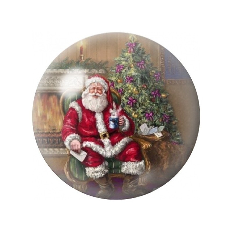 Cabochon en Verre Illustré Père Noël Vintage près du Sapin 12 à 25mm