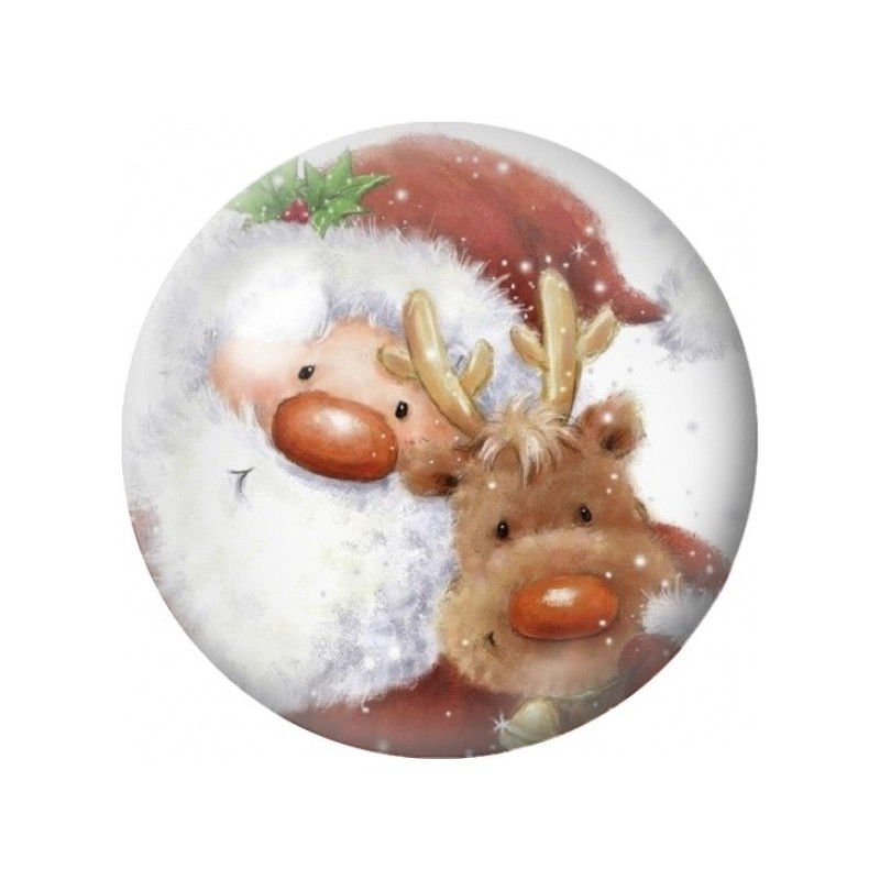Cabochon en Verre Illustré Père Noël et Rudolph Complices 12 à 25mm