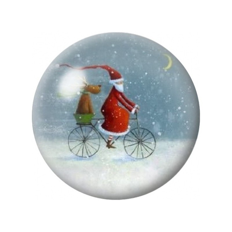 Cabochon en Verre Illustré Père Noël à Vélo 12 à 25mm