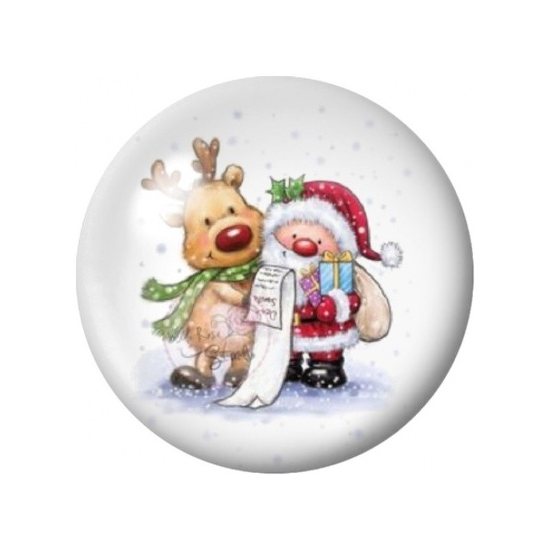 Cabochon en Verre Illustré Père Noël et Renne avec la Liste 12 à 25mm