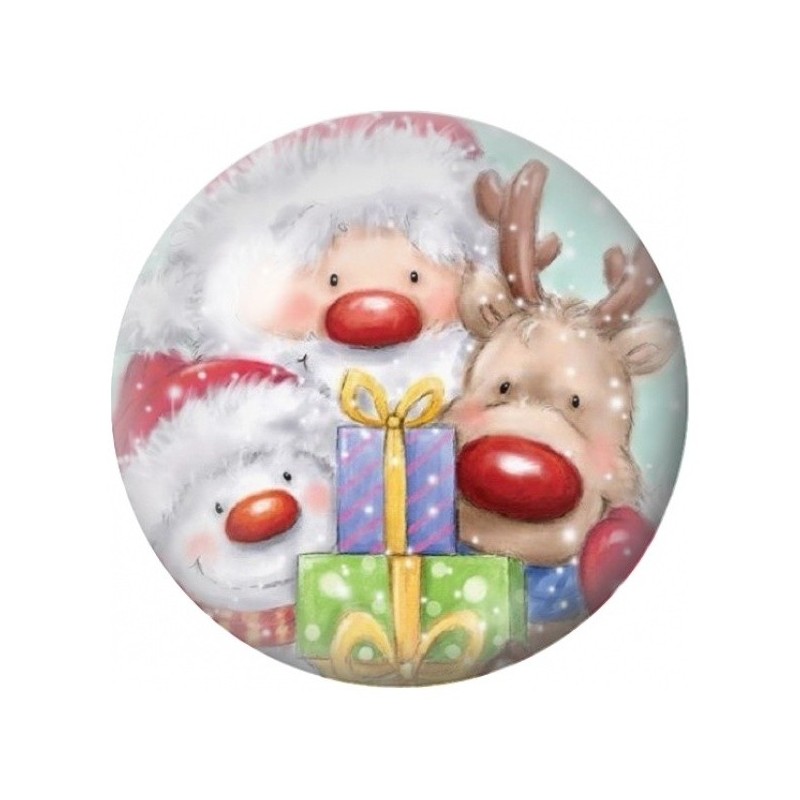 Cabochon en Verre Illustré Père Noël et ses Amis aux Cadeaux 12 à 25mm