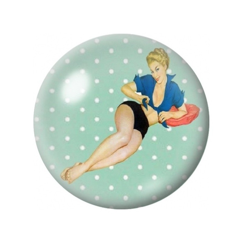 Cabochon en Verre Illustré Pin-up Blonde sur Fond Menthe 12 à 25mm